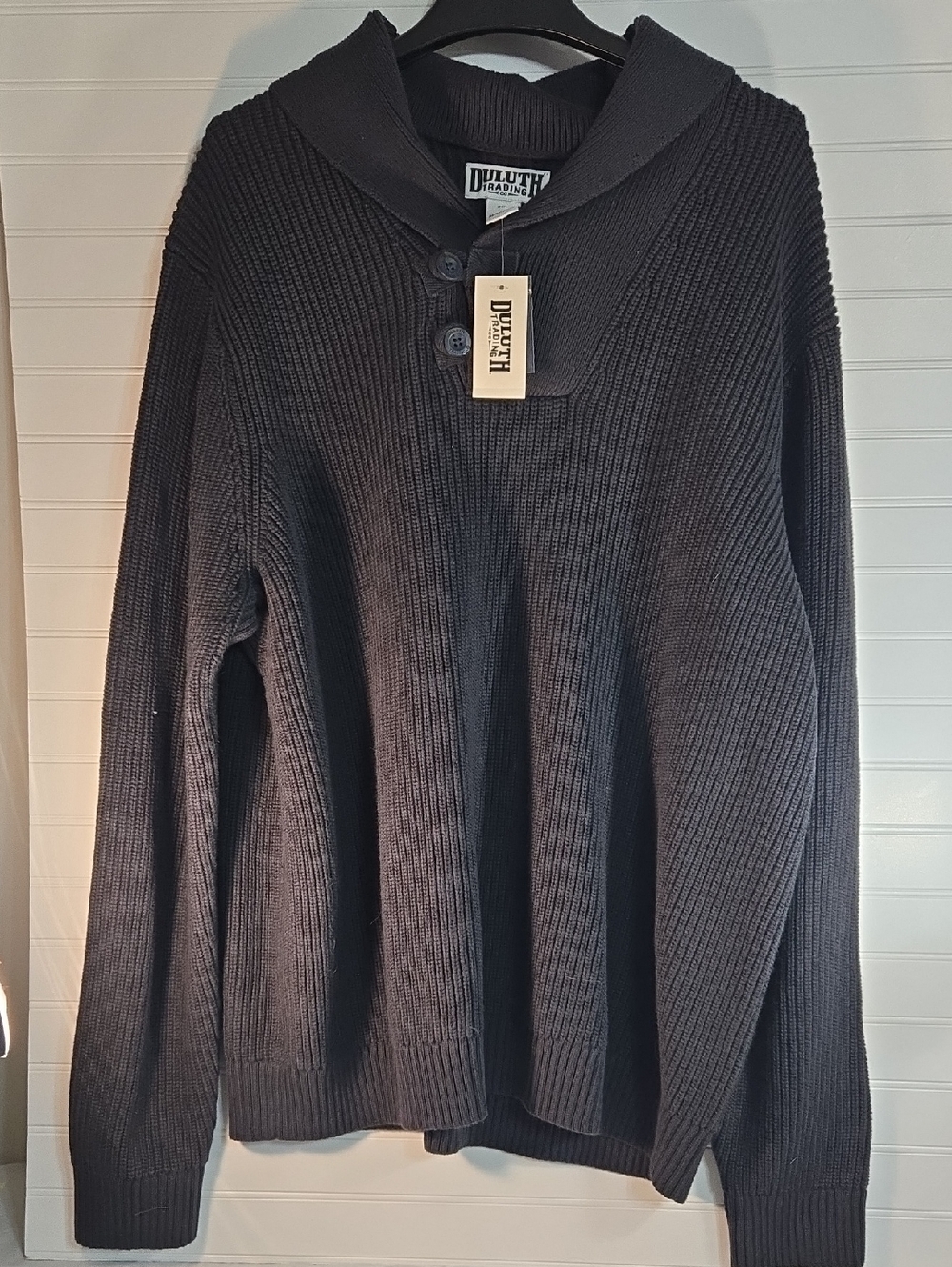 Duluth Trading Co Black V-Neck Shawl-Collar Knit Sweater